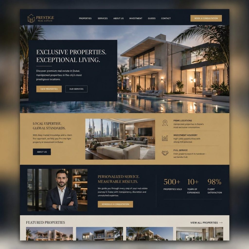 Elegant real estate website design layout.